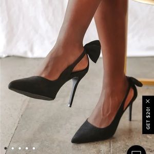 NWT Sarika Black Suede Pointed-Toe Slingback Bow Pumps